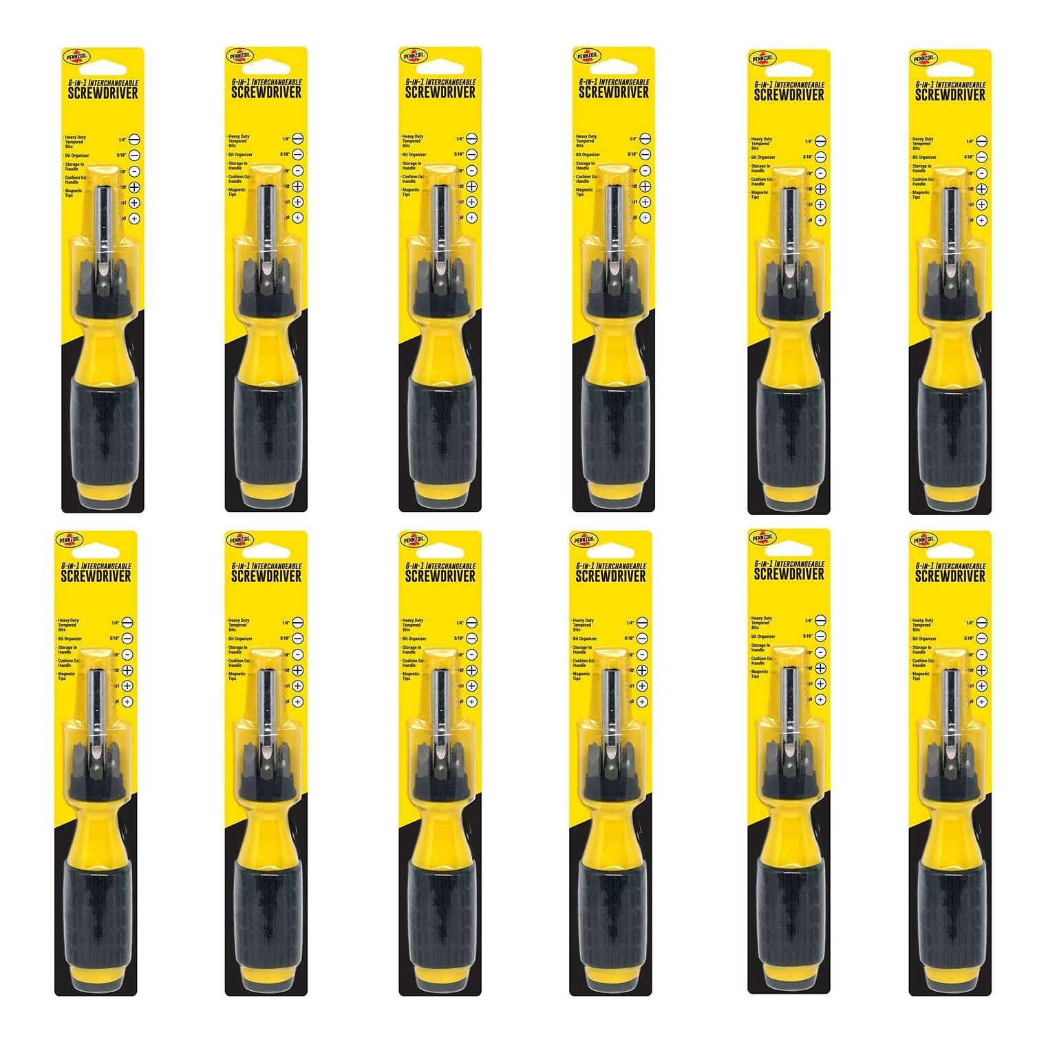 Pennzoil 6-In-1 Interchangeable Screwdriver, 12/Pack, 6 Packs/Carton (14752)