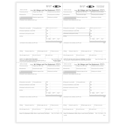 ComplyRight 2024 W-2 Tax Form, 1-Part, 4-Up, 50/Pack (521650)