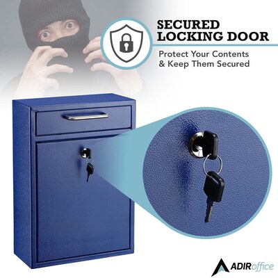 AdirOffice Steel Large Wall Mounted Drop Box Interoffice Mailbox, Key Lock, Blue (631-04-BLU-PKG)