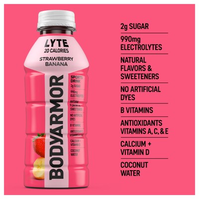 BodyArmor LYTE Strawberry Banana Sports Drink, 16 oz., 12/Pack (411896)