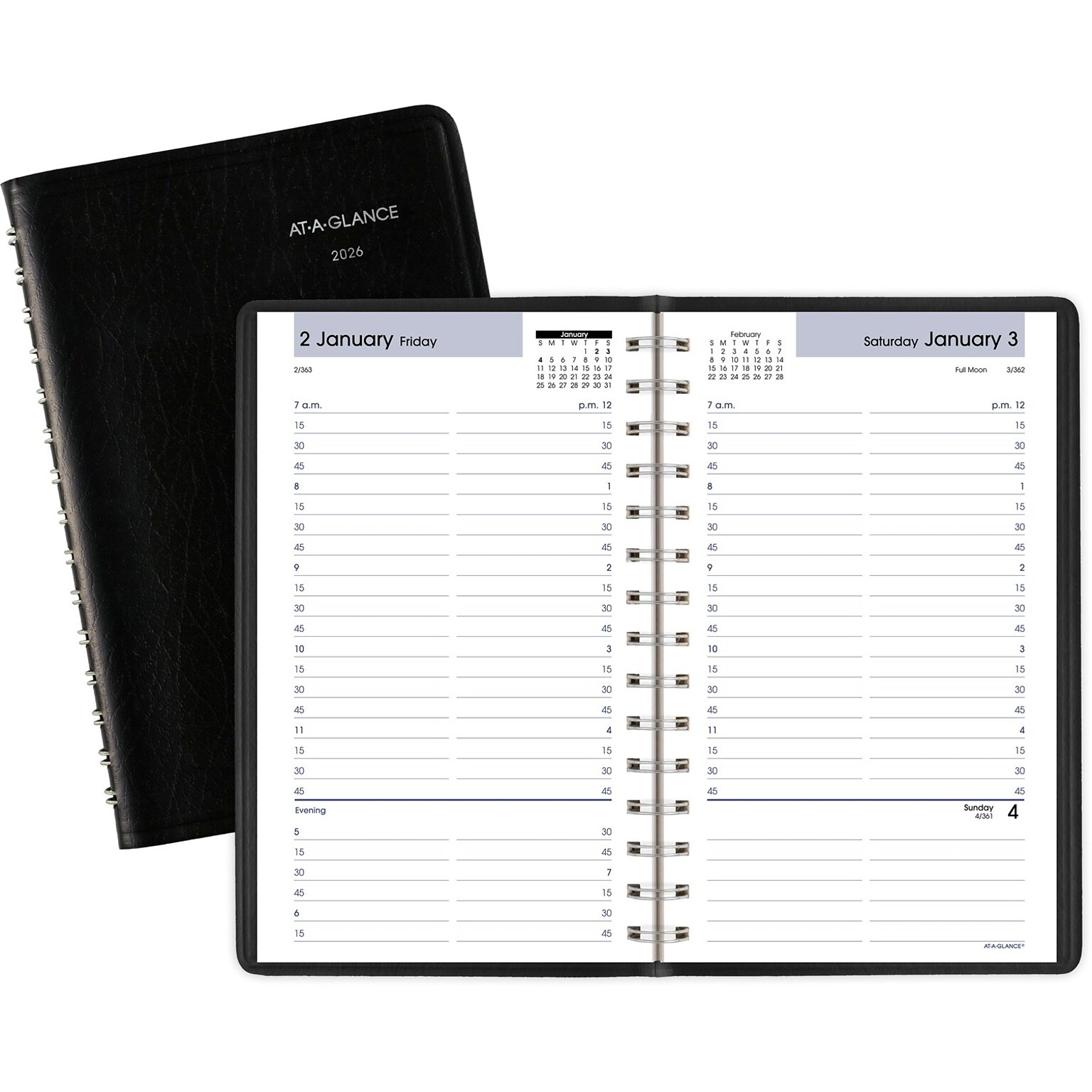 2026 AT-A-GLANCE DayMinder 5 x 8 Daily Appointment Book, Faux Leather Cover, Black (G100-00-26)