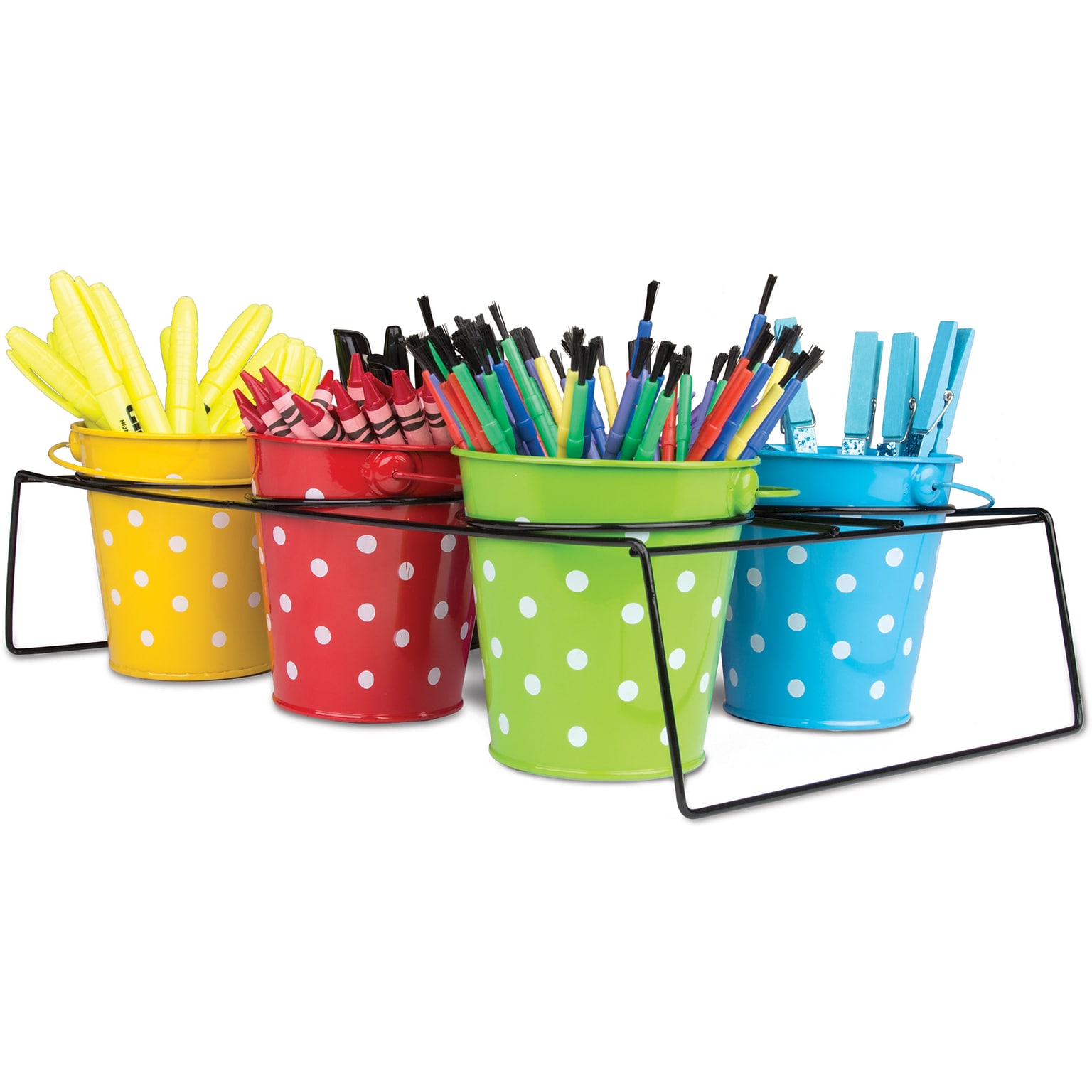 Teacher Created Resources Card Stock Polka Dot Buckets & Caddy Set, Multicolored, 7/Pack (TCR9487)