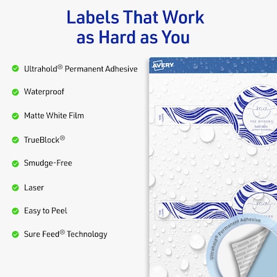 Avery Cigar Laser Multipurpose Labels, 2-3/8 x 8, White, 30/Pack (19479399160)