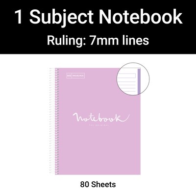 Miquelrius 1-Subject Notebook, 8.5" x 11", College-Ruled, 80 Sheets, Lavender, 5/Carton (48281CS)