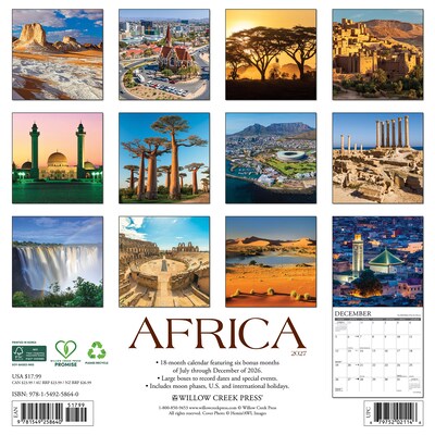 2027 Willow Creek Africa 12 x 12 Monthly Wall Calendar, Assorted Colors (58640)
