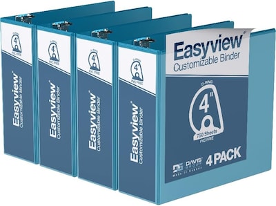 Davis Group Easyview Premium 4 Angle D Ring, Customizable, View Binder, Turquoise Blue, 4/Pack (840