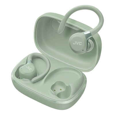 JVC Fitness True Wireless Bluetooth Active Noise Canceling Earbuds with Mic, Earhooks & Charging Case, Green (HA-EC75T)