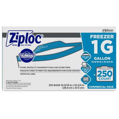 Ziploc Double Zipper Freezer Storage Bags, Gallon, 250 Bags/Carton (682258)