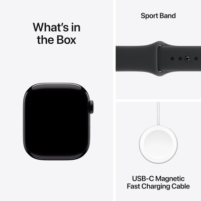 Apple Watch Series 11 GPS + Cellular Smartwatch, 42mm, Jet Black Aluminum Case with Black Sport Band, Small/Medium (MF834LW/A)