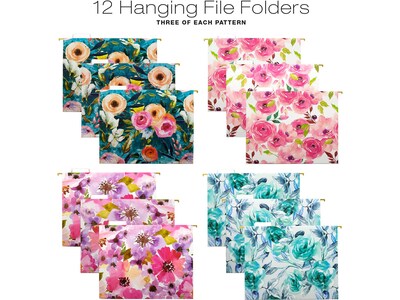 Global Printed Products Deluxe Designer Floral Hanging File Folder Kit, 1/3-Cut Tab, Letter Size, Assorted Colors