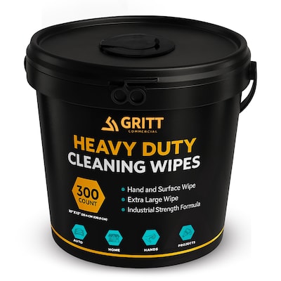Gritt Commercial Heavy-Duty Multi-Surface Hand & Tool Cleaning Wipes, 10 x 12, 300 Count (GRI6-300)