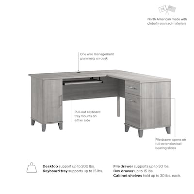 Bush Home Somerset 60"W L Shaped Office Desk with Storage, Platinum Gray (WC81230K)