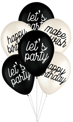 Party City 12 Birthday Chic Latex Balloons, Black/White, 15/Pack (AM60050015-PC)