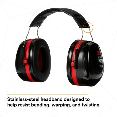 3M Peltor Optime 105 Over-the Head Earmuffs, 27 dB, Black/Red (H10A)