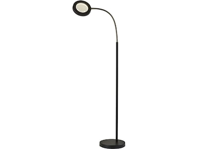 Simplee Adesso Holmes 56.5 Brushed Steel/Matte Black Floor Lamp with Round Shade (SL4925-01)