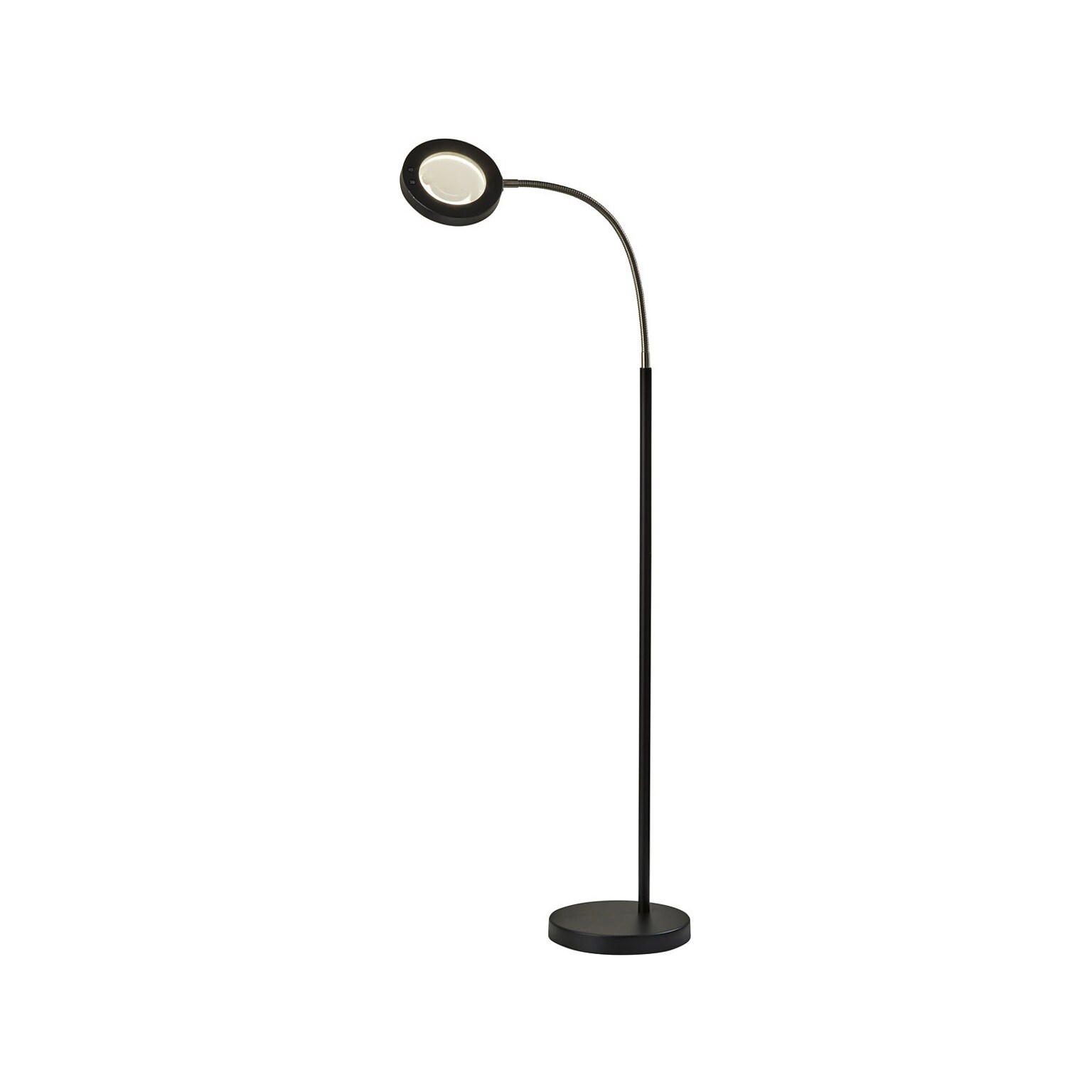 Simplee Adesso Holmes 56.5 Brushed Steel/Matte Black Floor Lamp with Round Shade (SL4925-01)