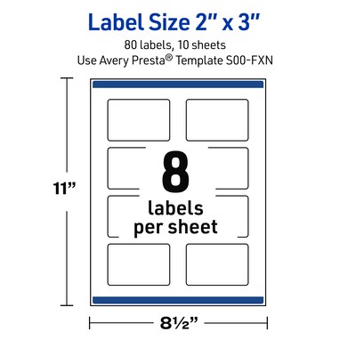 Avery Rectangle Laser/Inkjet Multipurpose Labels, 2" x 3", White, 80/Pack (19479370859)