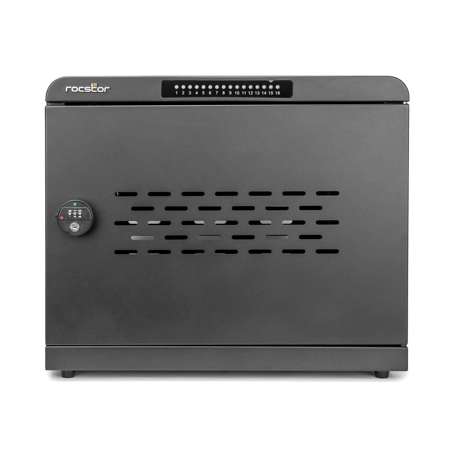 Rocstor Volt UC16 Lockable 16-Unit Charging Cabinet, Black Metal (VT0025-B1)