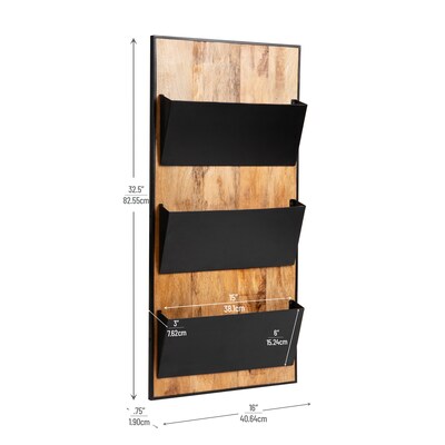 Mind Reader 3-Pocket Wood and Metal Wall Mountable Wall File, Letter Size, Black (WALLPOCKET-BLK)