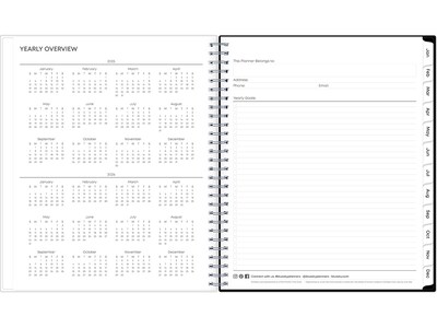 2025 Blue Sky Analeis 8" x 10" Monthly Planner, Plastic Cover, White/Black (100004-25)