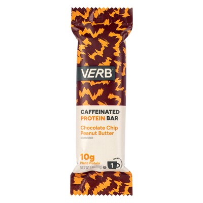 VERB Caffeinated Gluten Free Chocolate Chip Peanut Butter Protein Bar, 1.8 oz., 12/Pack (220-02522)