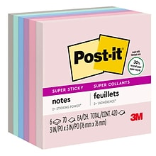 Post-it Super Sticky Notes, 3 x 3, Wanderlust Pastels Collection, 70 Sheet/Pad, 6 Pads/Pack (6546S