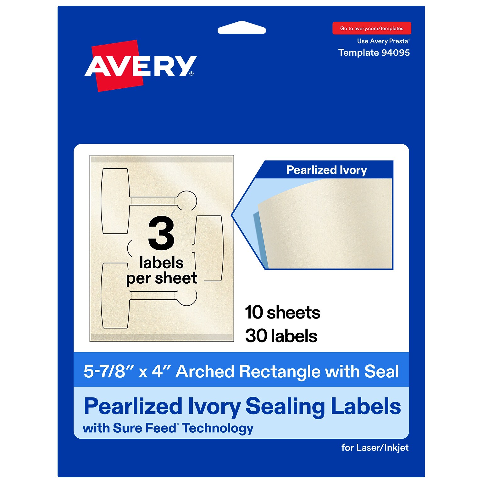 Avery Laser/Inkjet Multipurpose Labels, 5-7/8 x 4, Pearlized Ivory, 30 Labels/Pack (19479370776)