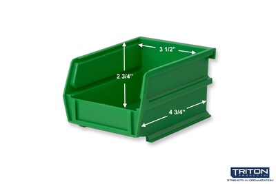 Triton Products LocBin Small Stackable Plastic Storage Bin, 3" x 4.125"x 5.375", 1.15 Qt., Green, 24/Pack (3-210GRNWS)