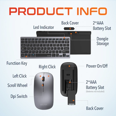 Delton SW60 iPad/Android Stand & N35 Small Wireless Keyboard and Mouse Tablet Accessory Set, Silver (DTTKITMIN35SW60)