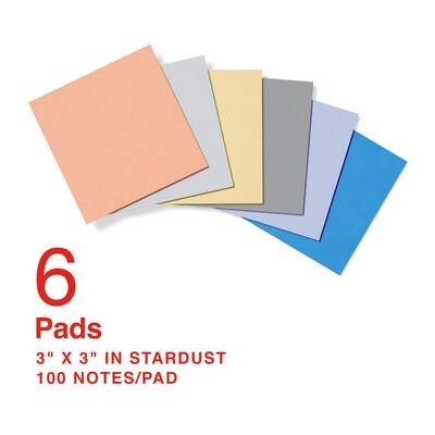Staples Ultra Sticky Notes, 3 x 3, Stardust Collection, 100 Sheets/Pad, 6 Pads/Pack (ST62883)