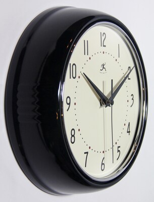 Infinity Instruments Round Retro Wall Clock, Aluminum, 9.5" (10940-BLACK)