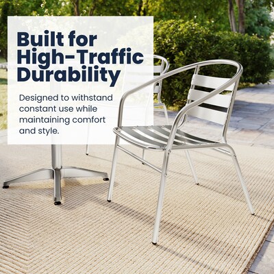Flash Furniture Lila Indoor-Outdoor 23.5'' Round Table Set with 2 Slat Back Chairs, Aluminum (TLH24RD017BCHR2)