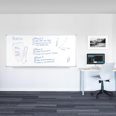 Luxor Magnetic Porcelain Dry-Erase Whiteboard, Aluminum Frame, 90W x 40H (DEWM004)