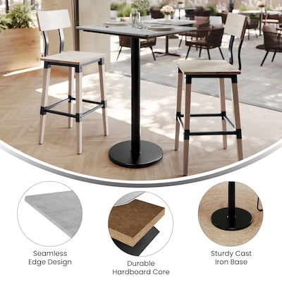 Flash Furniture Acadia Wooden Dining Table with Round Base, 23.75"D x 29.75"W, Gray Faux Concrete/Black Base (ST2430CGTR18B)