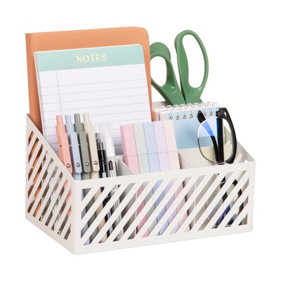 Mind Reader 5-Compartment Metal Desk Organizer, White (MOSORG-WHT)