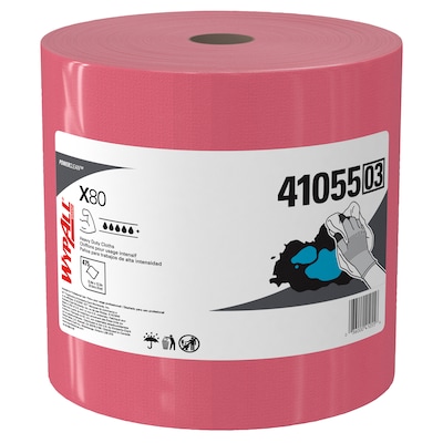 WypAll PowerClean X80 Cloth Cleaning Wipers, 16.8 x 12.5, Red, 475 Sheets/Roll (41055)