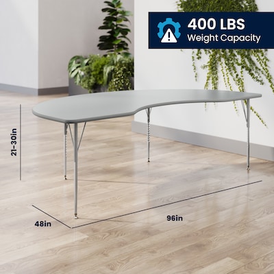 Flash Furniture Wren Kidney Activity Table, 96" x 48", Height Adjustable, Gray Top/Silver Frame (XUA4896KDGYTA)