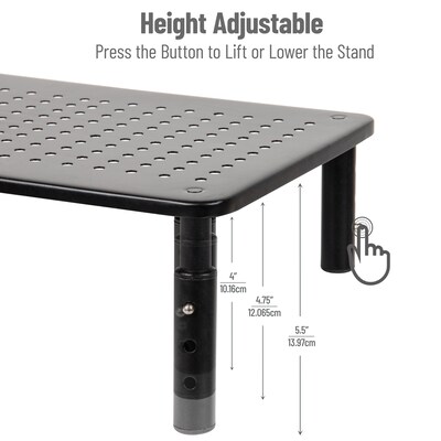 Mind Reader Adjustable Monitor Stand and Ventilated Laptop Riser, Black (4LEGMET-BLK)