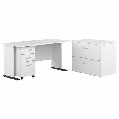 Bush Business Furniture Studio A 60"W Computer Desk with Mobile and Lateral File Cabinets, White (STA008WHSU)