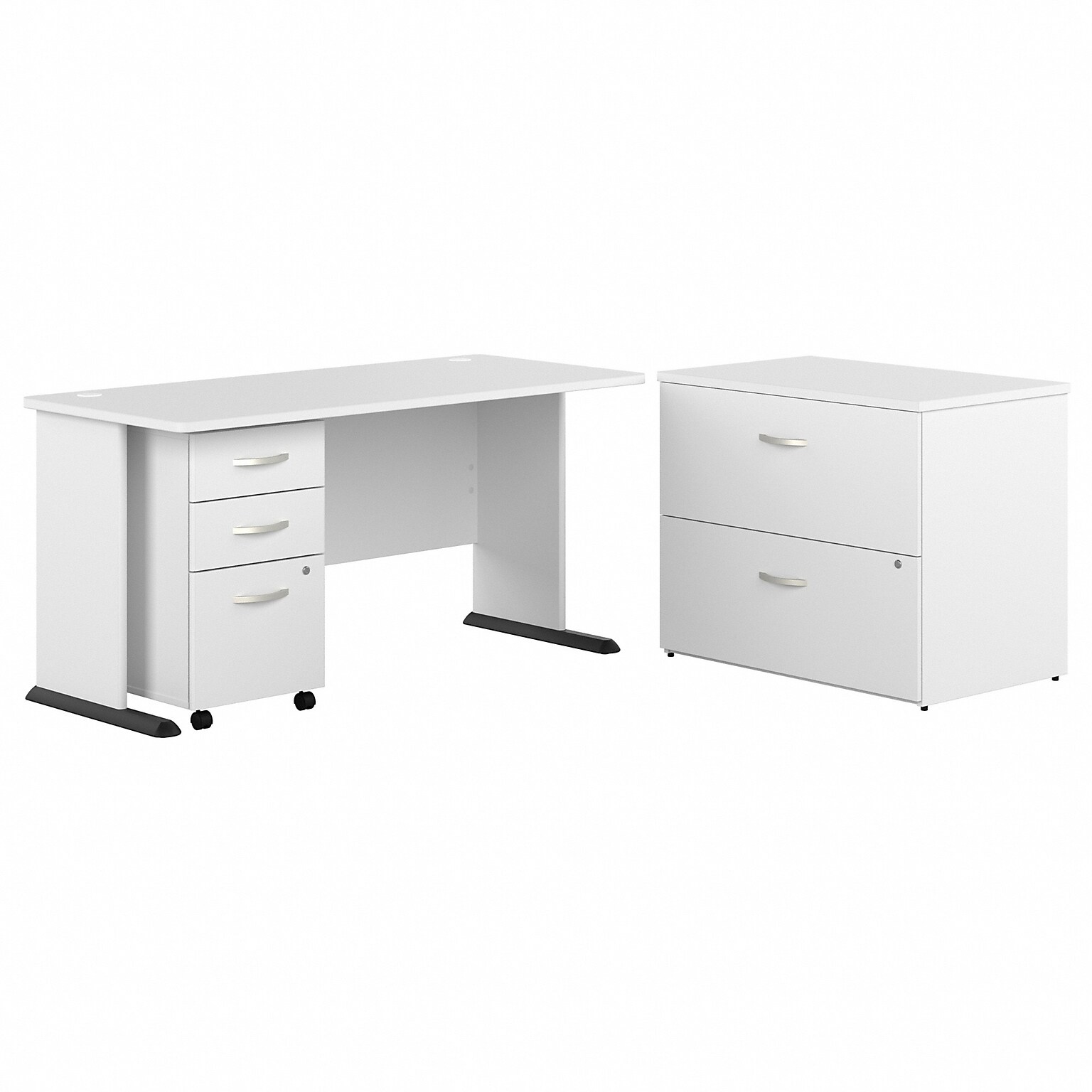 Bush Business Furniture Studio A 60W Computer Desk with Mobile and Lateral File Cabinets, White (STA008WHSU)