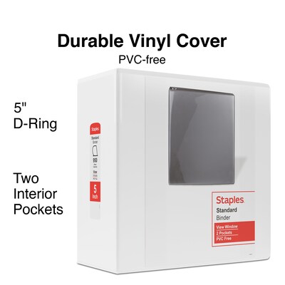 Staples® Standard 5" 3 Ring View Binder with D-Rings, White (26360-CC)