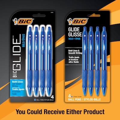 BIC Glide Bold Retractable Ballpoint Pen, Bold Point, 1.6mm, Blue Ink, 4/Pack (VLGBP41-BLU)