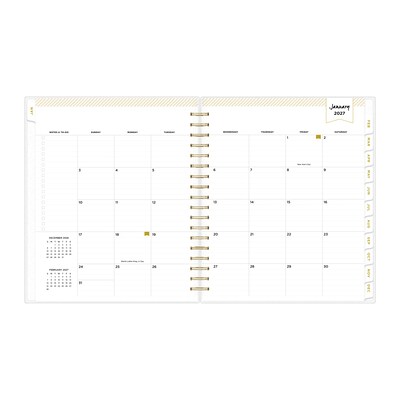 2027 Blue Sky Day Designer Rugby Stripe 8" x 10" Calendar Year Daily & Monthly Planner, Plastic Cover, Black/White (142098-27)