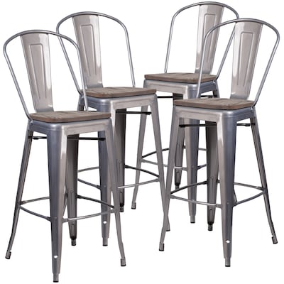 Flash Furniture Lincoln Contemporary Metal Vertical Back Barstool, Clear Coat, 4-Pieces/Pack (4XUDGTP001B30W)