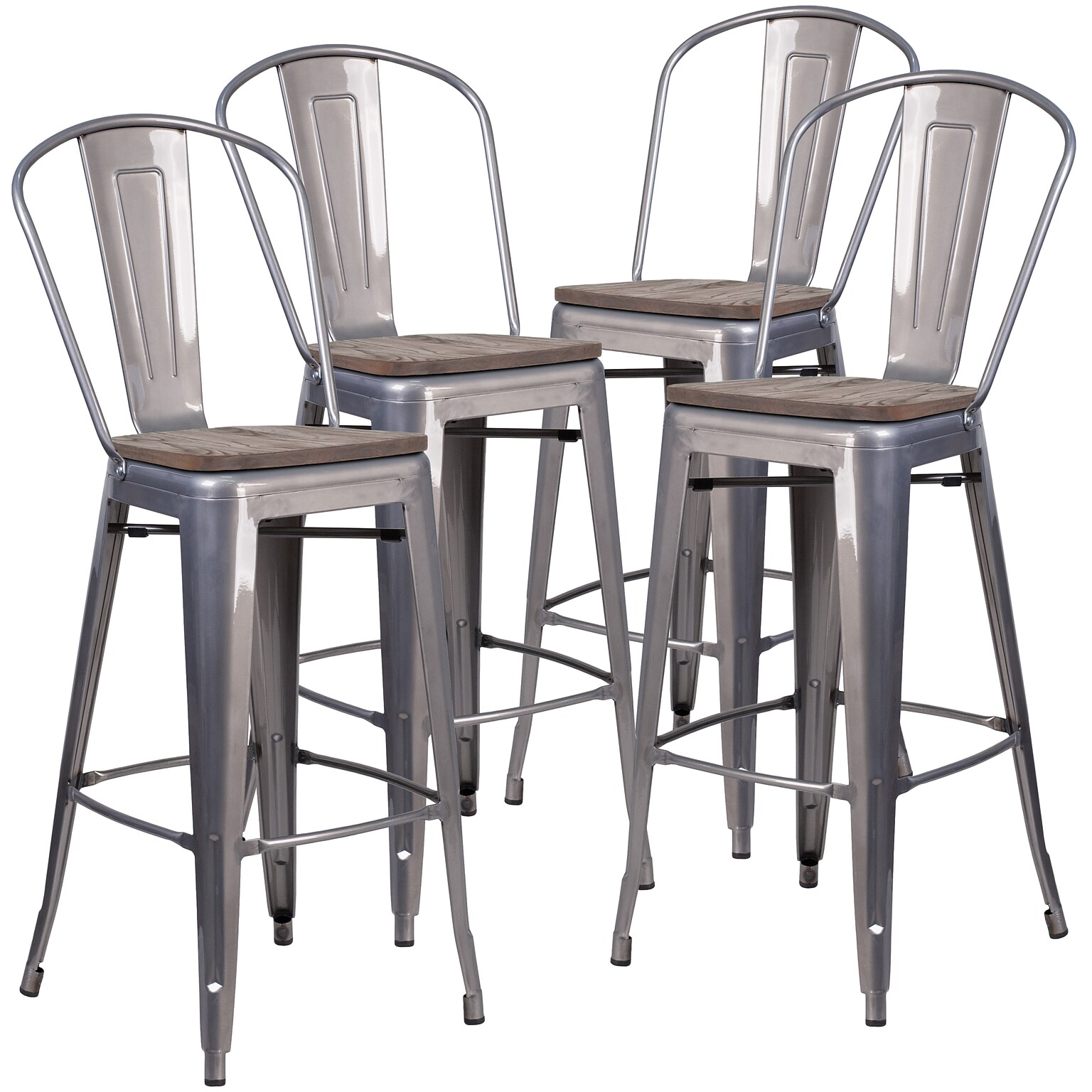 Flash Furniture Lincoln Contemporary Metal Vertical Back Barstool, Clear Coat, 4-Pieces/Pack (4XUDGTP001B30W)