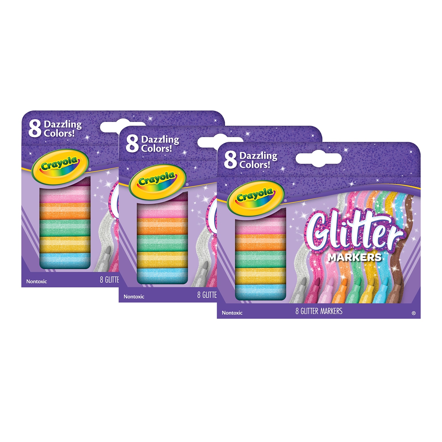 Crayola Glitter Kids Markers, Assorted Colors, 8/Pack, 3 Packs/Bundle (BIN588643-3)