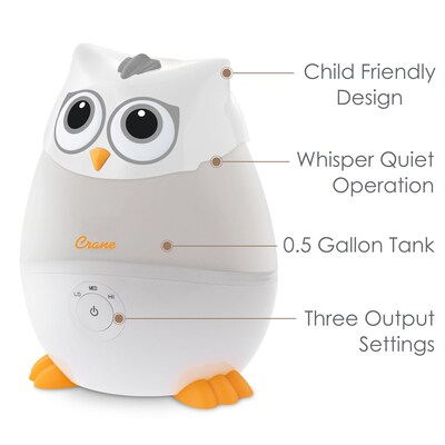 Crane Baby Mini-Adorable Snow Owl Ultrasonic Cool Mist Tower Humidifier 0.5-Gallon, 500 sq. ft., White (EE-8259W)