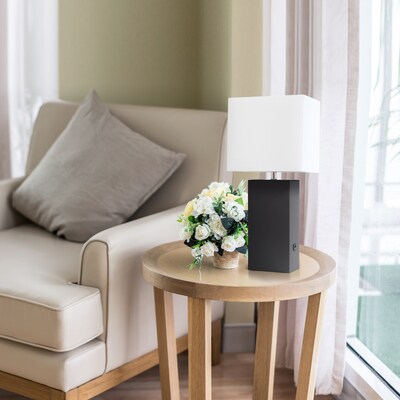 Lalia Home Lexington 21" Modern Bedside Table Lamp, White Rectangular Fabric Shade, Feit LED Bulb, Black (LHT-3012-BK-LB)
