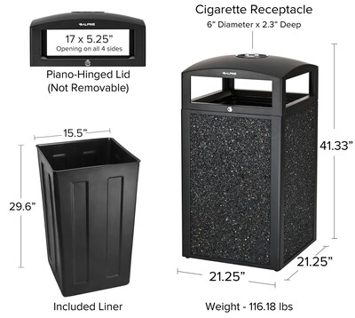 Alpine Industries Steel Outdoor Trash Can with Dome Lid and Ashtray, 40-Gallon, Gray Stone (472-40-GRYS)