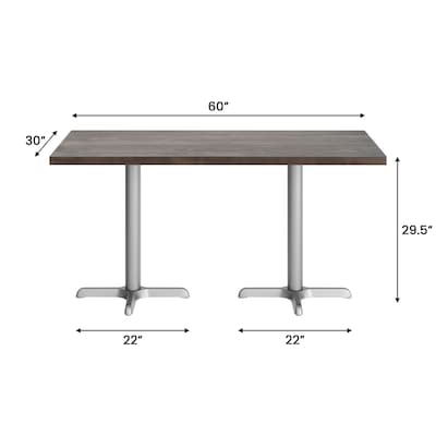 Flash Furniture Bennett Wooden Commercial Indoor Table, 60" x 30", Dark Brown Top/Silver Base (GSF3060DBT2222S)